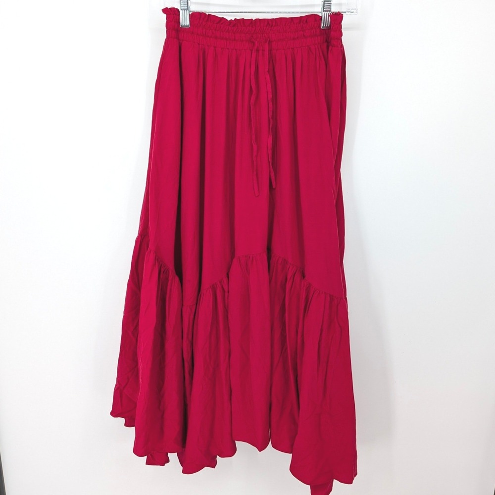 Scarlet Darkness Maxi Skirt Womens Medium Red Tiered Smocked Boho Gothic Witchy